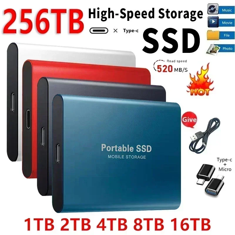 Portable SSD 1TB Original External Hard Drive USB 3.1 Type-C High Speed Solid Disk 2TB 4TB Mass Storage for Phone/Loptop/Mac/PC