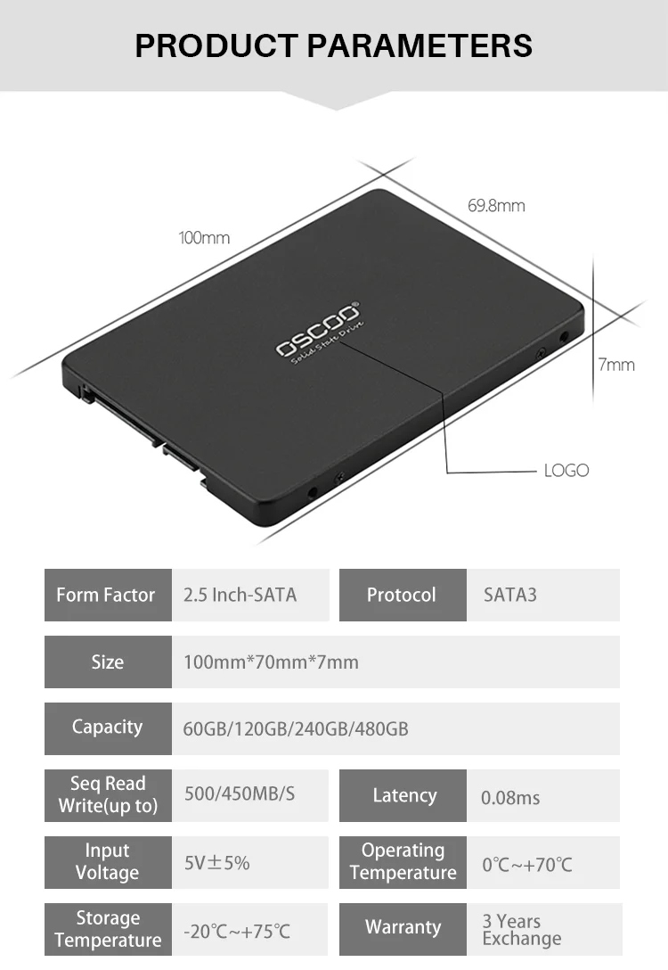 OSCOO 120GB SSD SATAIII 2.5 Inch HDD 240GB SATA3 6GB/s  Hard Drive  For Laptop Internal Solid State Disk