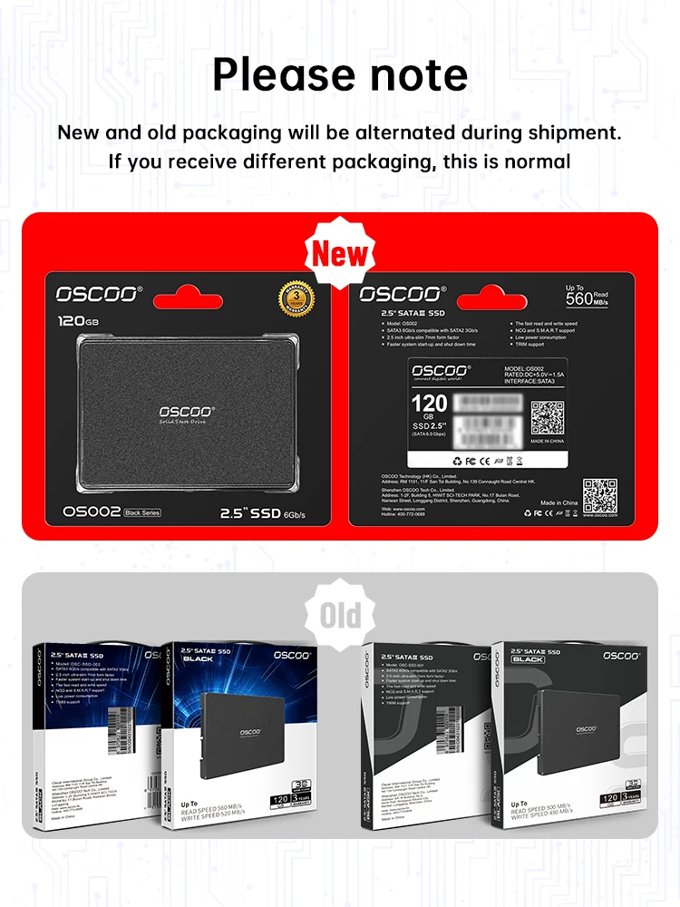 OSCOO 120GB SSD SATAIII 2.5 Inch HDD 240GB SATA3 6GB/s  Hard Drive  For Laptop Internal Solid State Disk