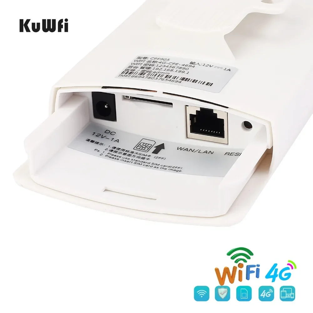 KuWFi Waterproof Outdoor 300Mbps WiFi Router CAT4 4G LTE Routers 3G/4G SIM Card Router Modem for IP Camera/Outside WiFi Coverage