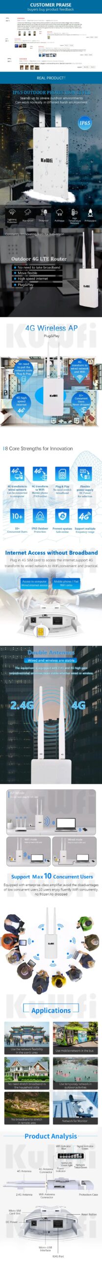 KuWFi Waterproof Outdoor 300Mbps WiFi Router CAT4 4G LTE Routers 3G/4G SIM Card Router Modem for IP Camera/Outside WiFi Coverage