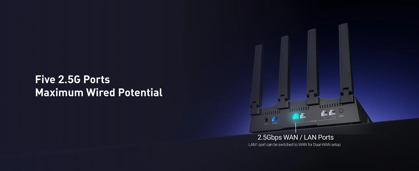 GL.iNet GL-BE9300 Flint 3 Tri-Band WiFi 7 Router High Speed Gaming Long Range 5x 2.5G VPN Compatible with Fiber Optic Modem