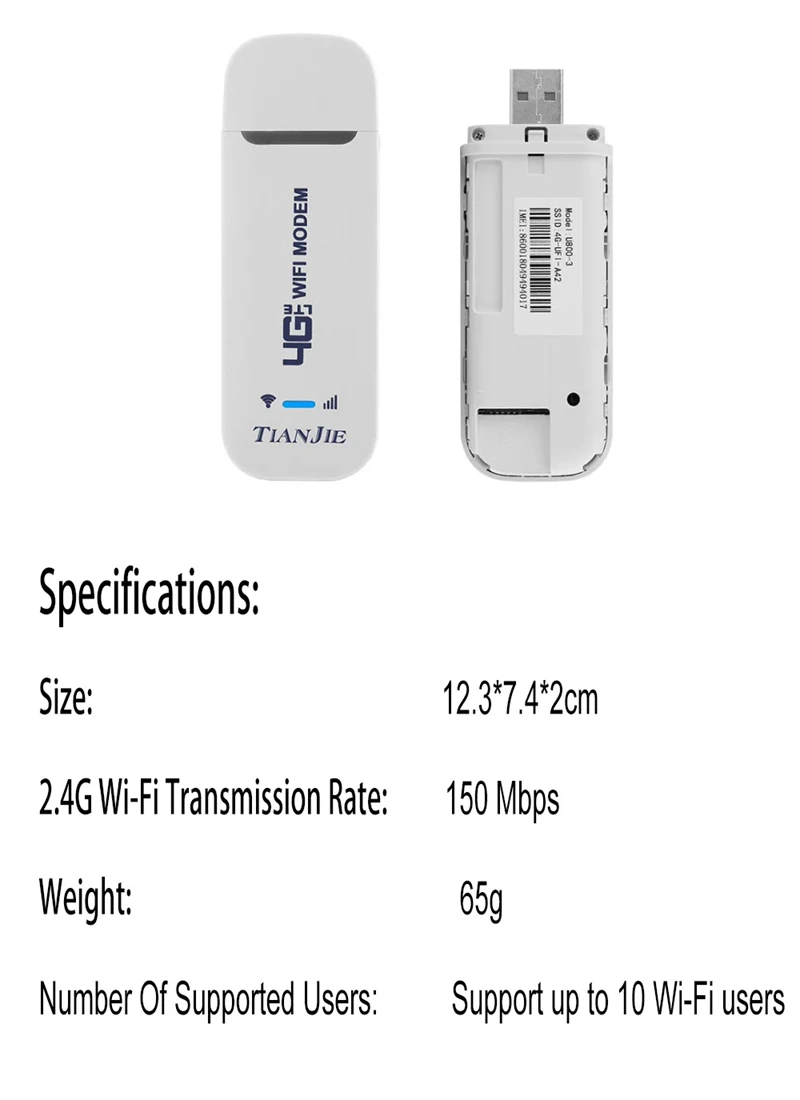 TIANJIE 150Mbps 4G WIFI Router USB Wireless Modem CAT4 Qualcomm Chipset Dongle Car Adapter With Sim Card Slot for IP Camera TIANJIE 150Mbps 4G WIFI Router USB Wireless Modem CAT4 Qualcomm Chipset Dongle Car Adapter With Sim Card Slot for IP Camera