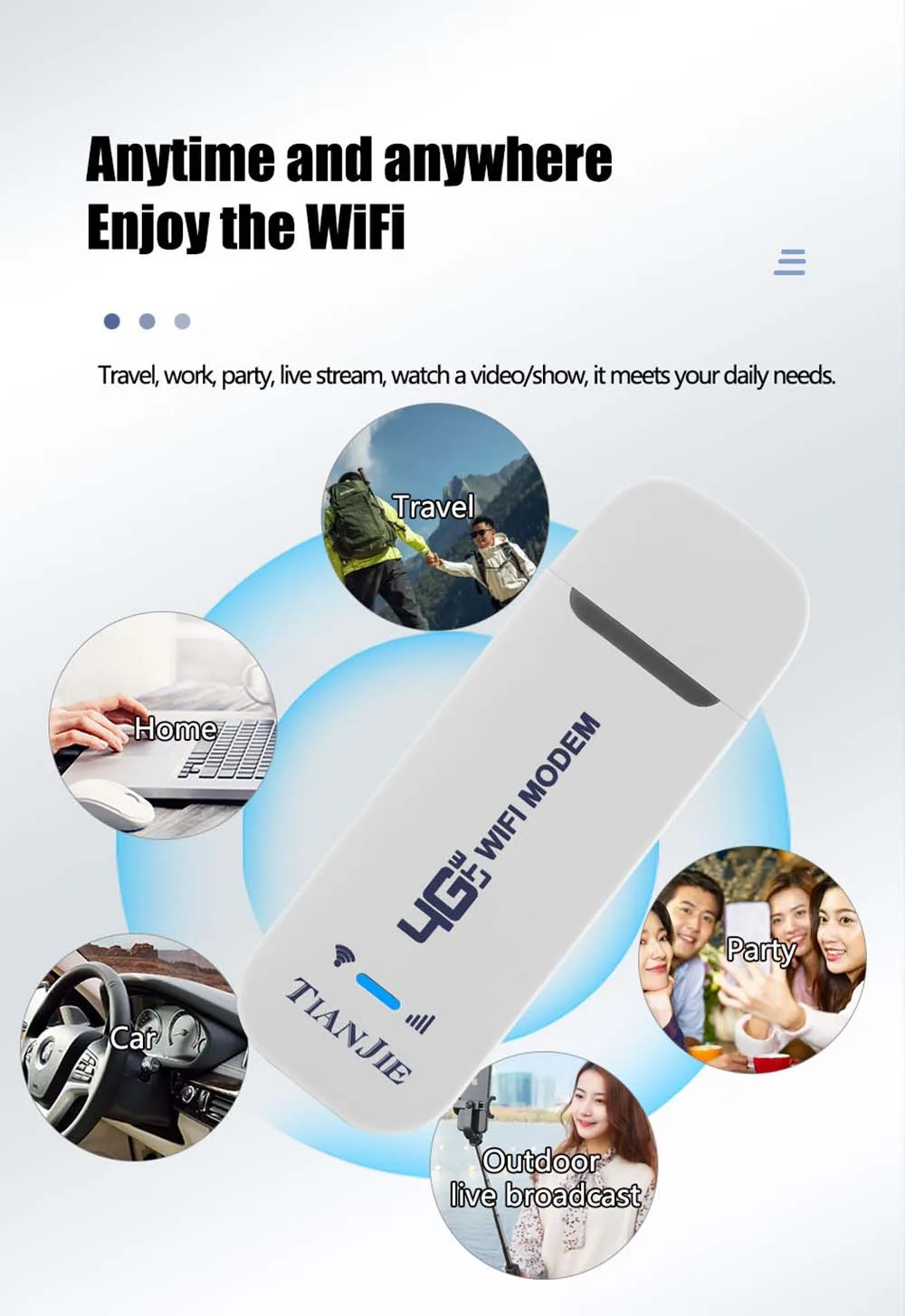 TIANJIE 150Mbps 4G WIFI Router USB Wireless Modem CAT4 Qualcomm Chipset Dongle Car Adapter With Sim Card Slot for IP Camera TIANJIE 150Mbps 4G WIFI Router USB Wireless Modem CAT4 Qualcomm Chipset Dongle Car Adapter With Sim Card Slot for IP Camera