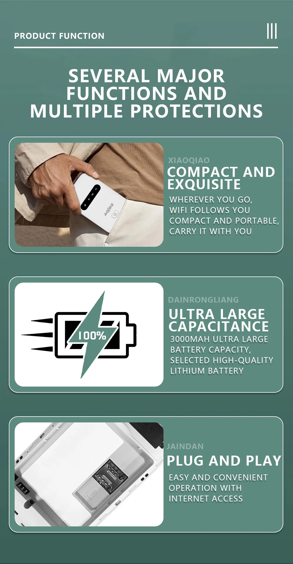 PHONEPACE Portable 4G/5G LTE Mobile WiFi Router 150Mbps 3500mAh Pocket MiFi Modem with SIM Card Slot for Mobile Wifi Hotspot