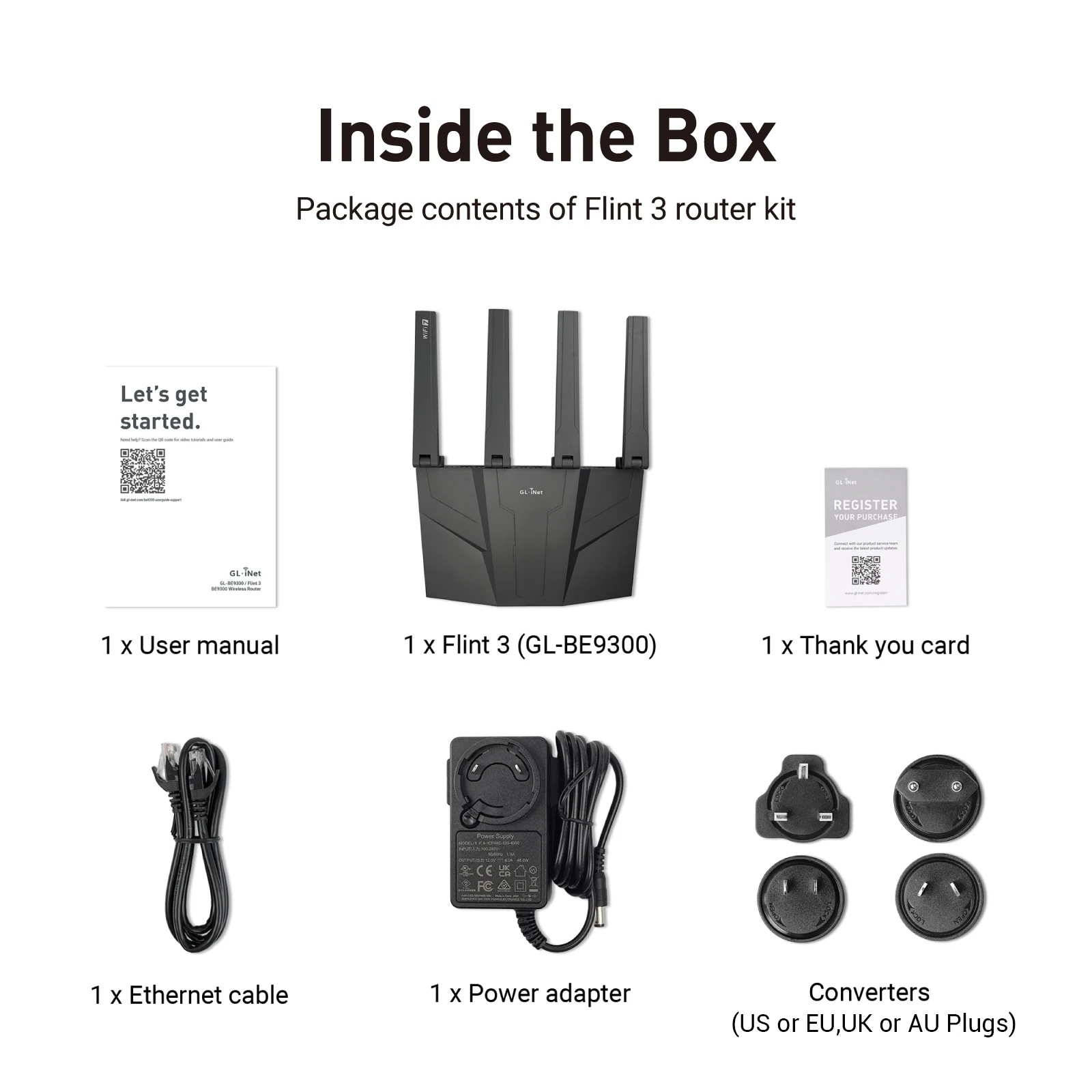 GL.iNet GL-BE9300 Flint 3 Tri-Band WiFi 7 Router High Speed Gaming Long Range 5x 2.5G VPN Compatible with Fiber Optic Modem