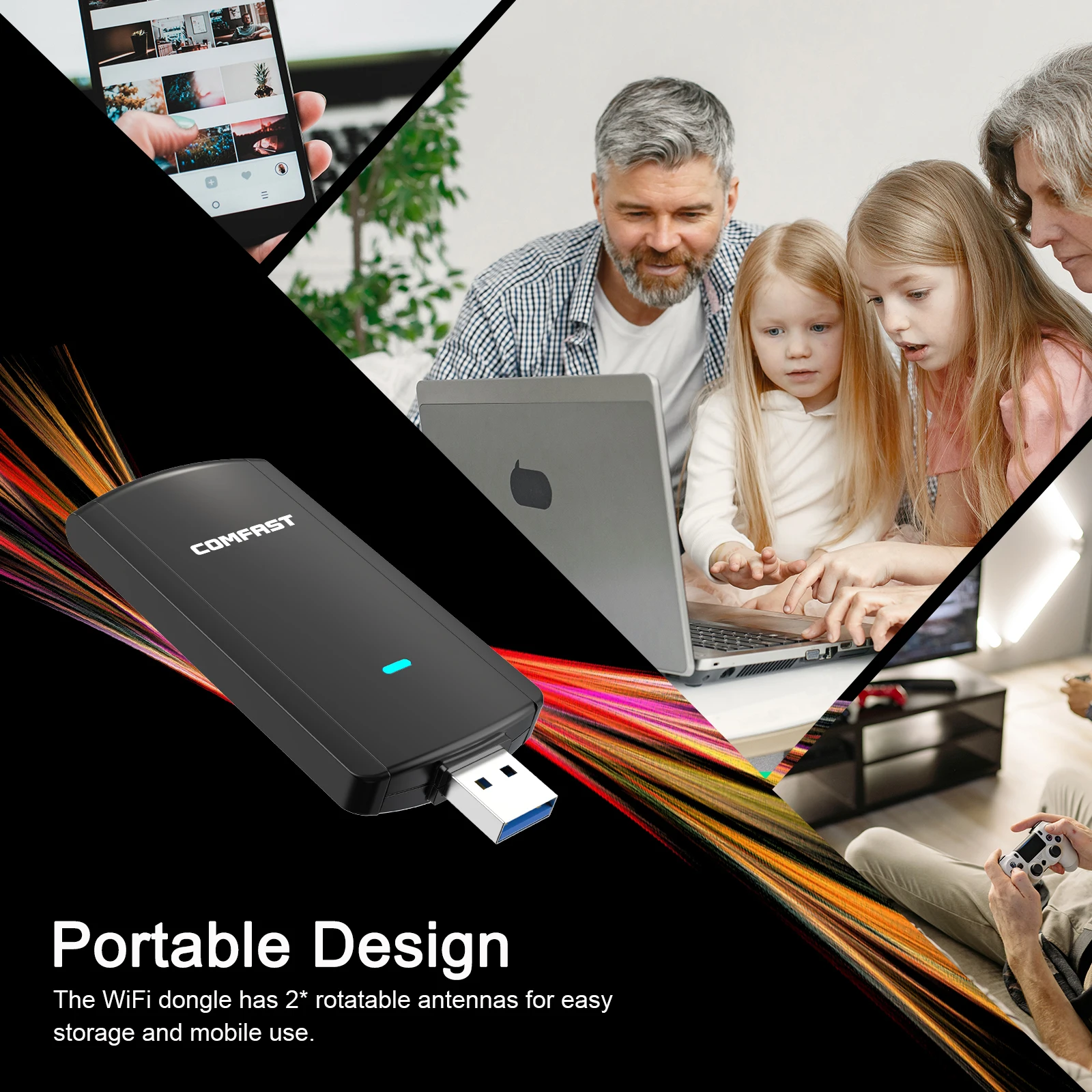 COMFAST 1300Mbps USB Wifi Adapter 2.4G/5.8Ghz Network Card USB3.0/2.0 WIFI Dongle Receiver For PC Win10/11 - Image 3