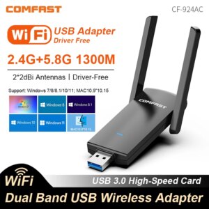 COMFAST 1300Mbps USB Wifi Adapter 2.4G/5.8Ghz Network Card USB3.0/2.0 WIFI Dongle Receiver For PC Win10/11