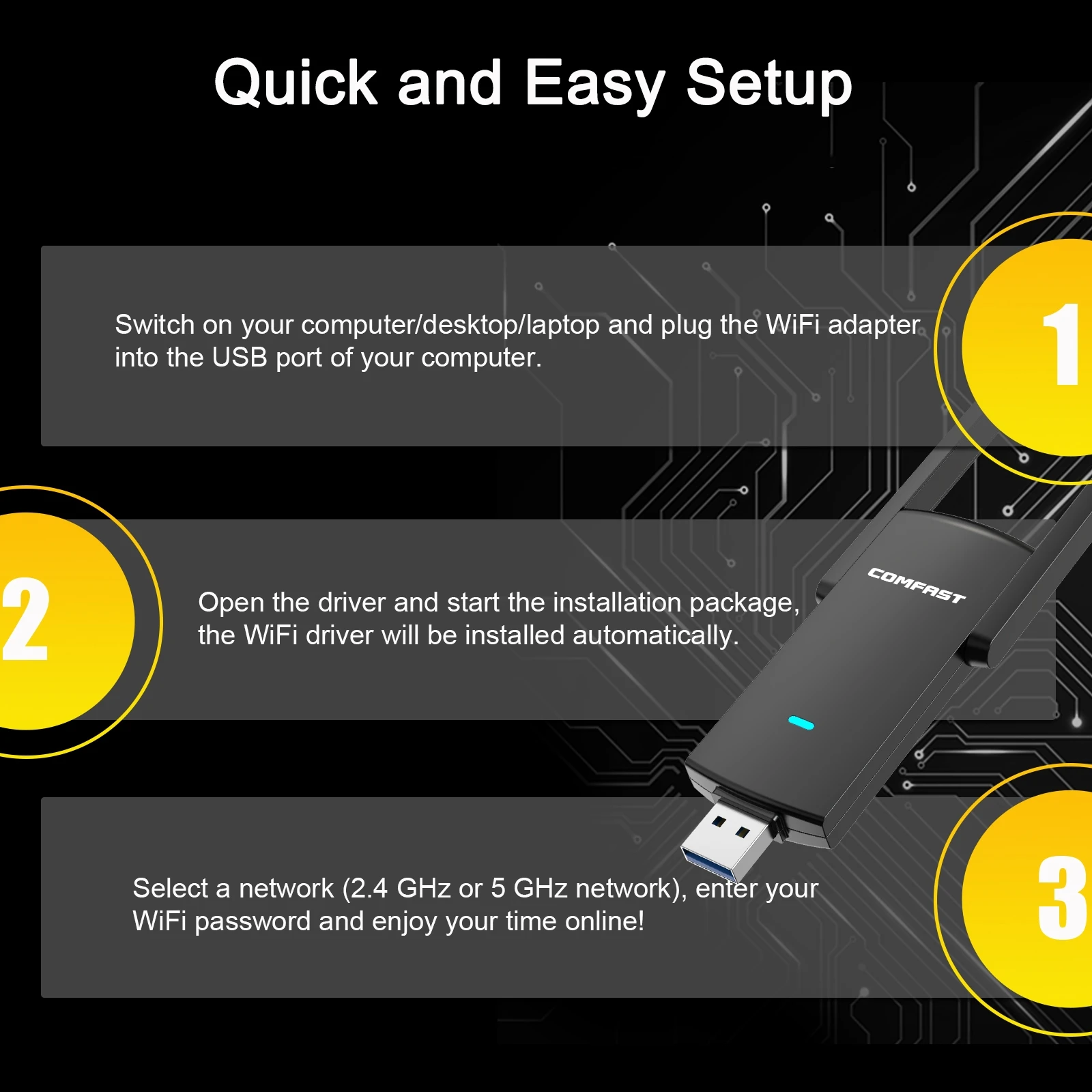 COMFAST 1300Mbps USB Wifi Adapter 2.4G/5.8Ghz Network Card USB3.0/2.0 WIFI Dongle Receiver For PC Win10/11 COMFAST 1300Mbps USB Wifi Adapter 2.4G/5.8Ghz Network Card USB3.0/2.0 WIFI Dongle Receiver For PC Win10/11