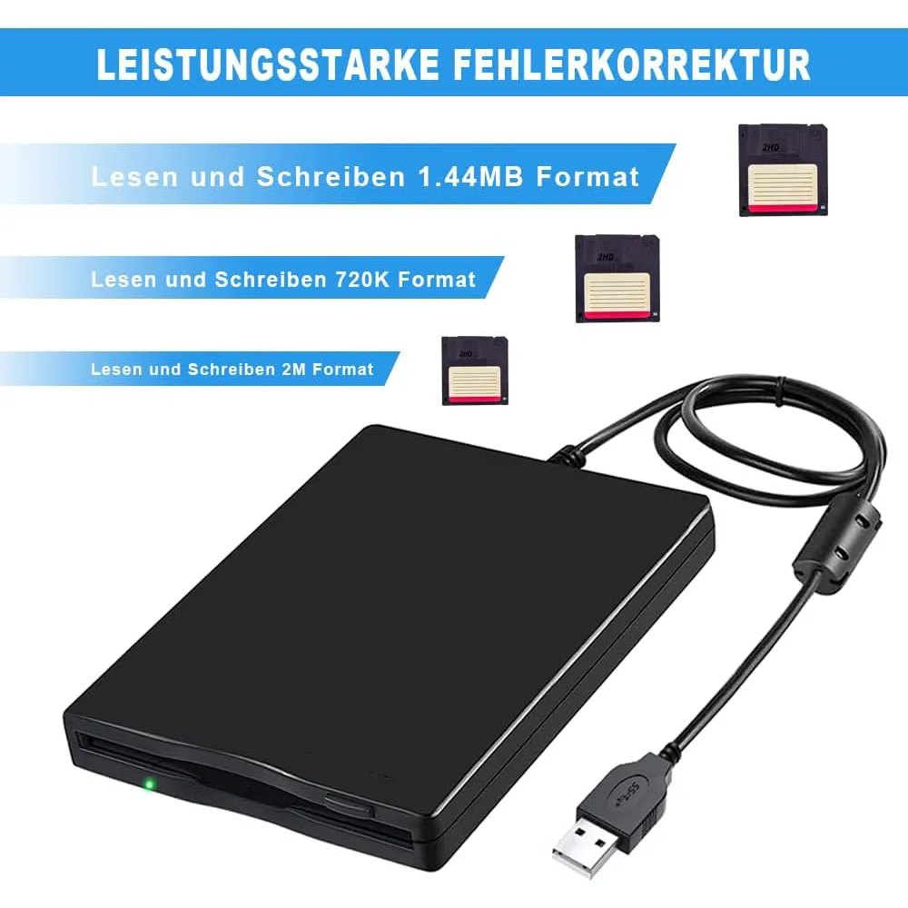 USB Floppy Disk Drive, Floppy Disk Reader 3.5 inch Portable USB External 1.44MB FDD Diskette Drive for Windows 7 10 11 PC Laptop