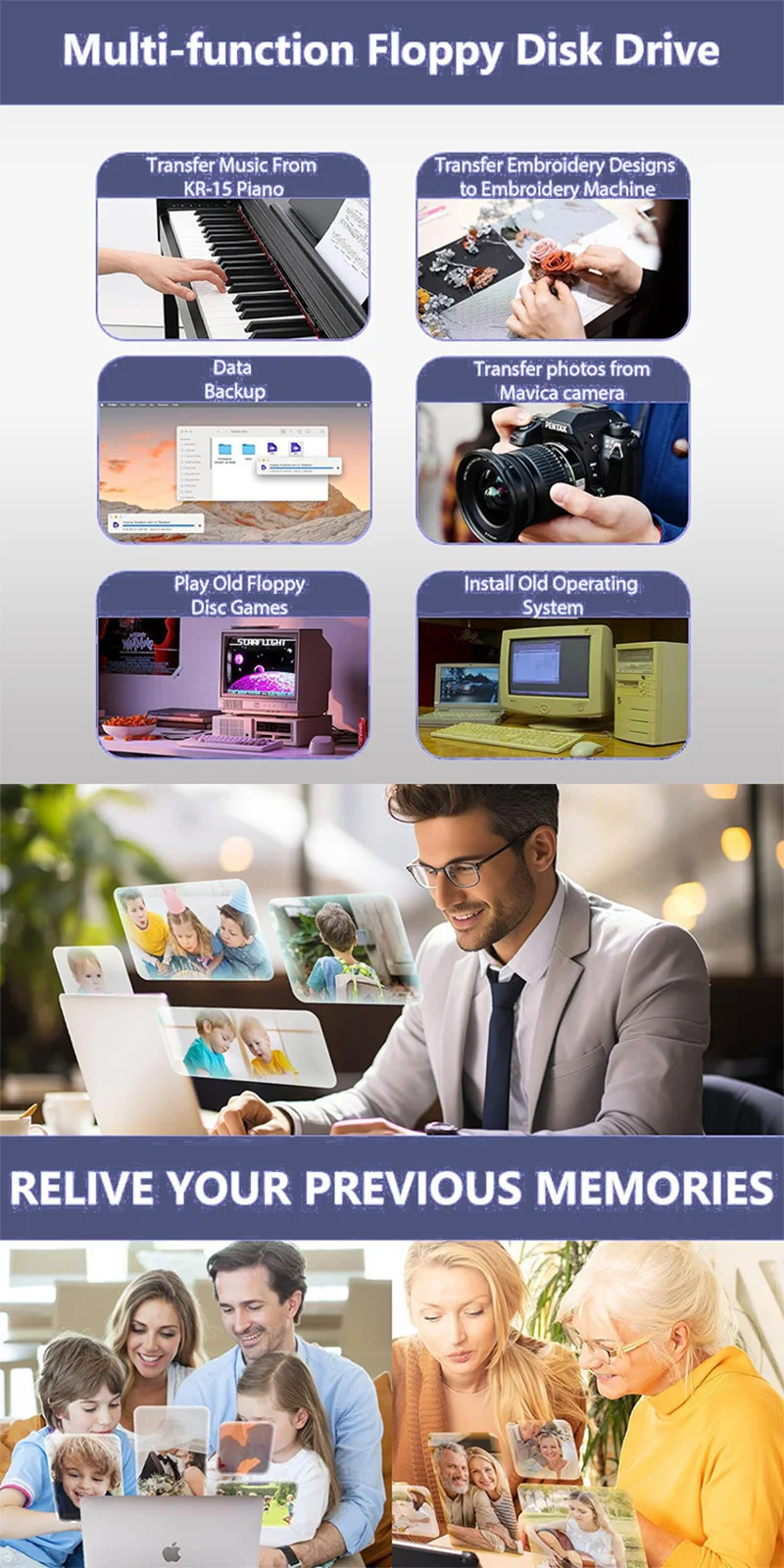 Floppy Disk Reader, 3.5 inch External Floppy Disk Drive with USB Type-C, Portable FDD Floppy Disk Drive for Laptop PC Windows 11