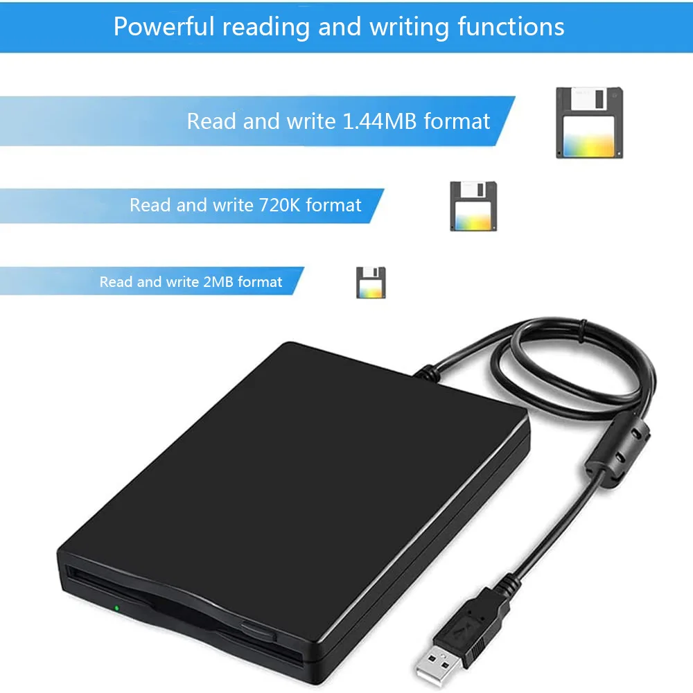 USB External Floppy Disk Reader Drive 3.5” 1.44MB FDD Diskette Drive for Mac Windows 10/7/8/XP/Vista PC Laptop Desktop