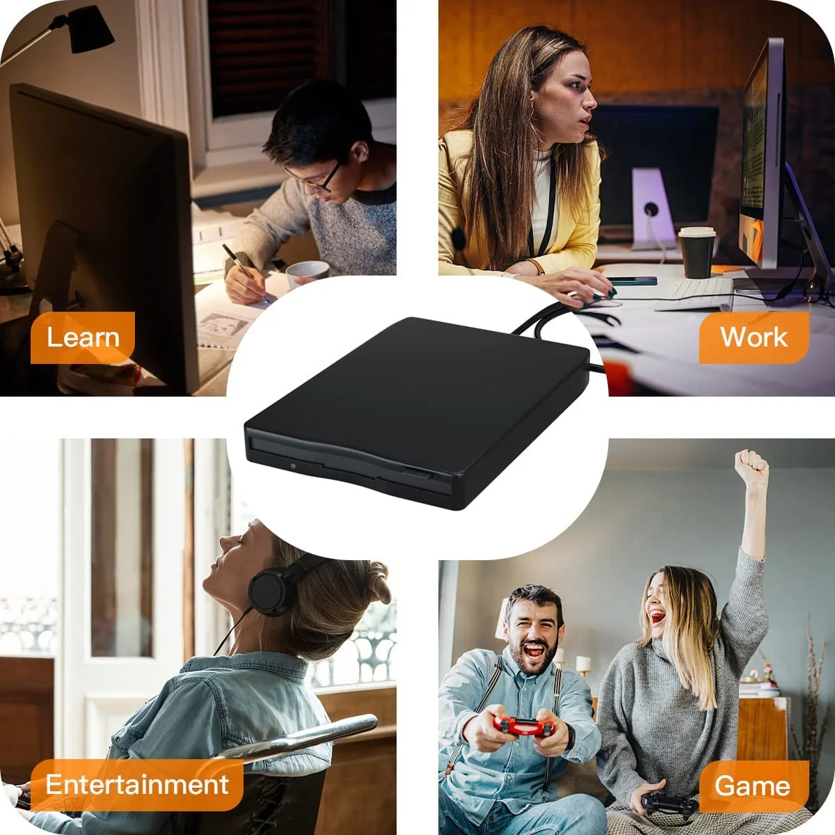 USB External Floppy Disk Reader Drive 3.5” 1.44MB FDD Diskette Drive for Mac Windows 10/7/8/XP/Vista PC Laptop Desktop