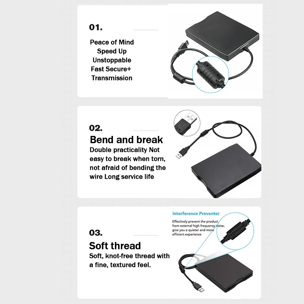 USB Floppy Disk Reader Drive 3.5In External Portable 1.44 MB FDD Diskette Drive For Windows 7 8 2000 XP Vista PC Laptop