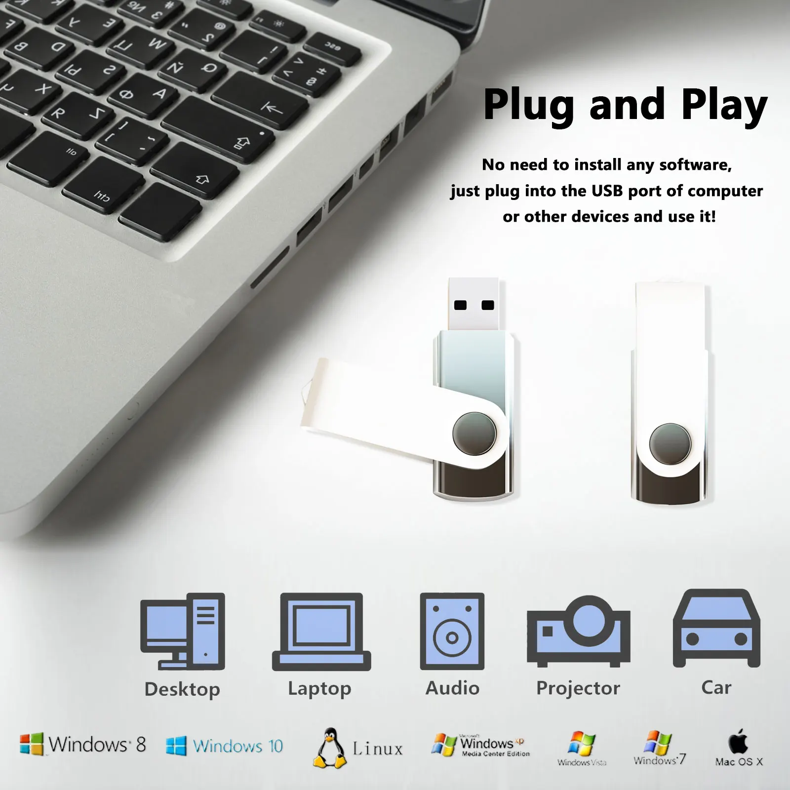 10Pack 4GB 32GB 128MB USB Flash Drives Gradient Color 2.0 Memory Stick Wholesale Bulk Swivel Design Thumb Drive for Data Storage