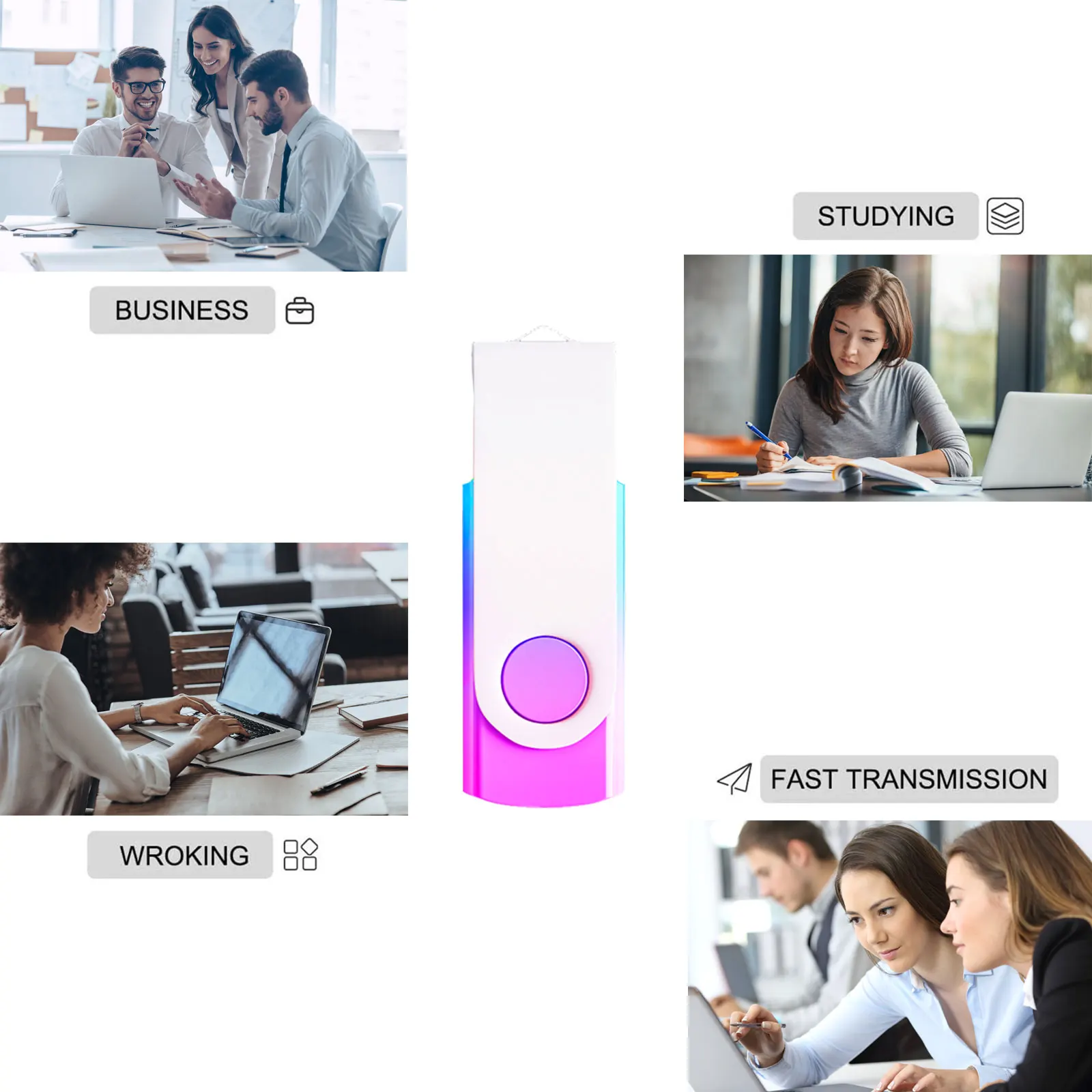 10Pack 4GB 32GB 128MB USB Flash Drives Gradient Color 2.0 Memory Stick Wholesale Bulk Swivel Design Thumb Drive for Data Storage