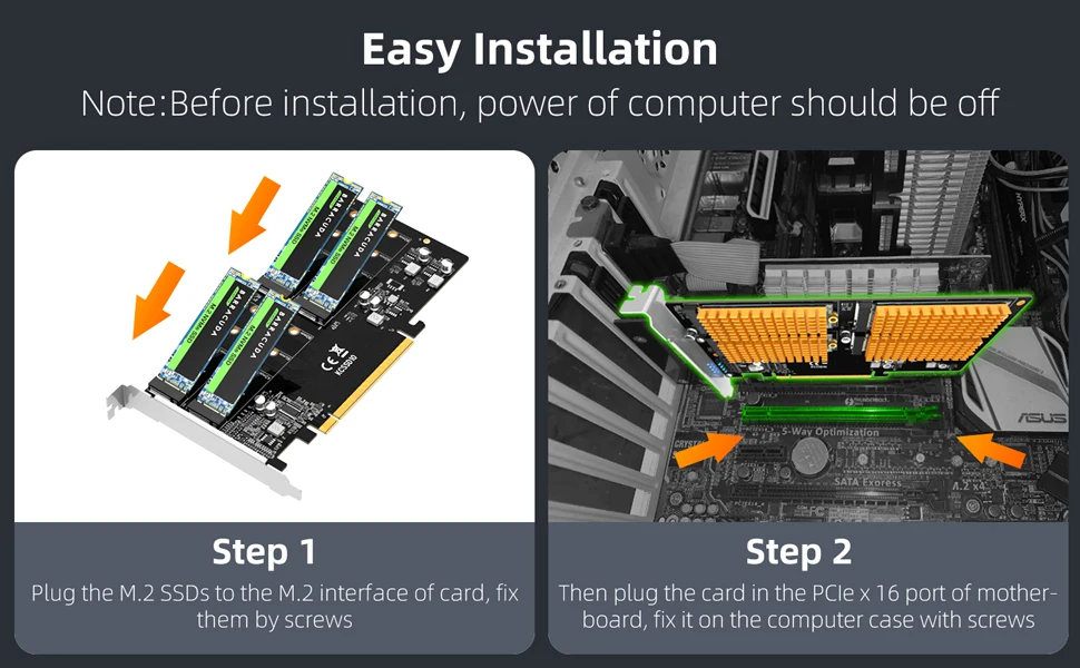 MAIWO NVMe Expansion Card PCIe 3.0 to M.2 NVMe SSD Converter 4 Bay Raid Array Card PC Motherboard PCI-e X16 for 2242 2260 2280mm MAIWO NVMe Expansion Card PCIe 3.0 to M.2 NVMe SSD Converter 4 Bay Raid Array Card PC Motherboard PCI-e X16 for 2242 2260 2280mm
