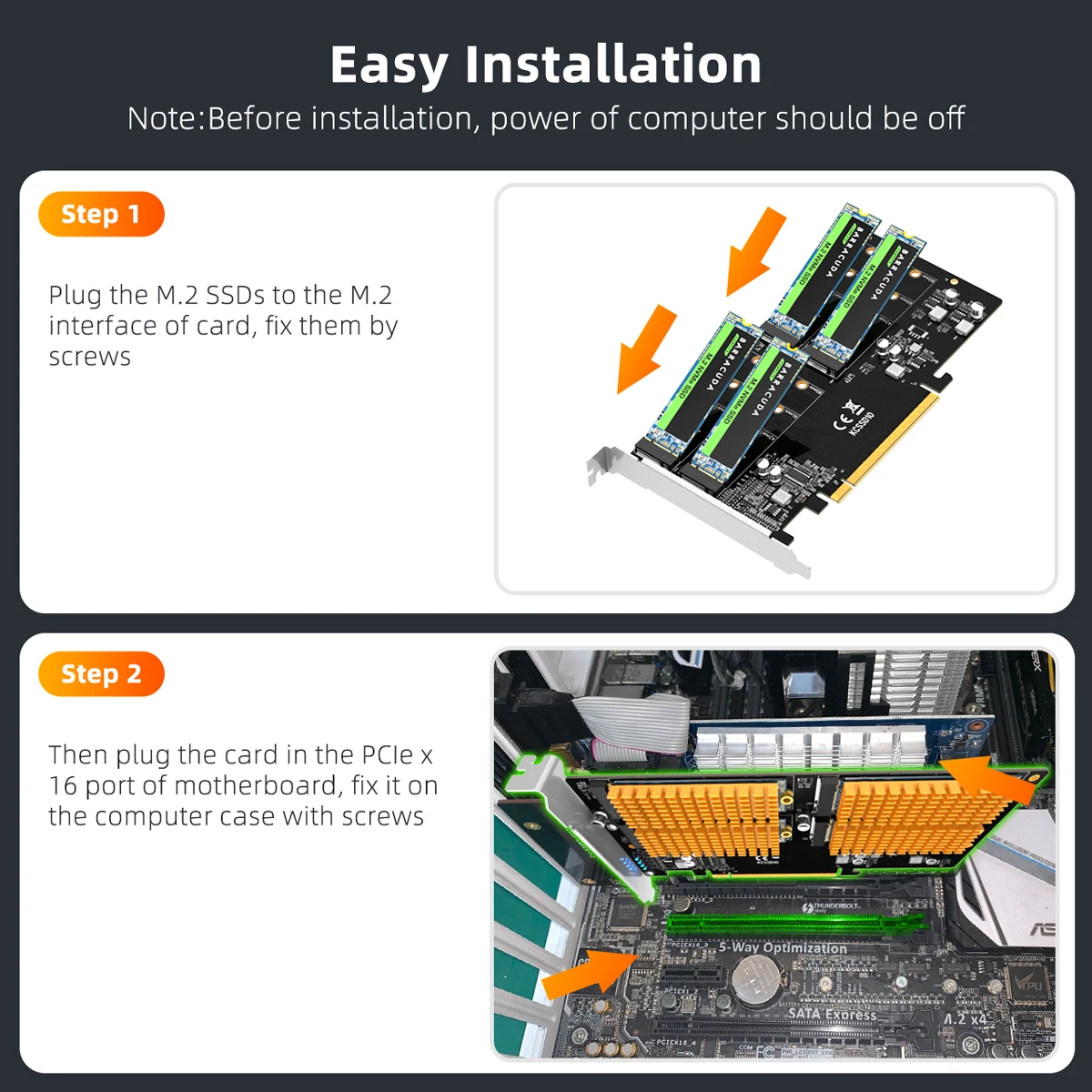 MAIWO NVMe Expansion Card PCIe 3.0 to M.2 NVMe SSD Converter 4 Bay Raid Array Card PC Motherboard PCI-e X16 for 2242 2260 2280mm - Image 6