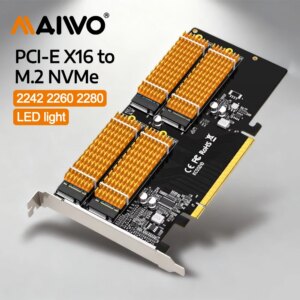 MAIWO NVMe Expansion Card PCIe 3.0 to M.2 NVMe SSD Converter 4 Bay Raid Array Card PC Motherboard PCI-e X16 for 2242 2260 2280mm