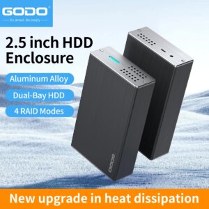 GODO Dual-bay 2.5 Inch HDD Case External Hard Drive Enclosure Case HDD SSD Case RAID Array 2.5" Disk Array Enclosure