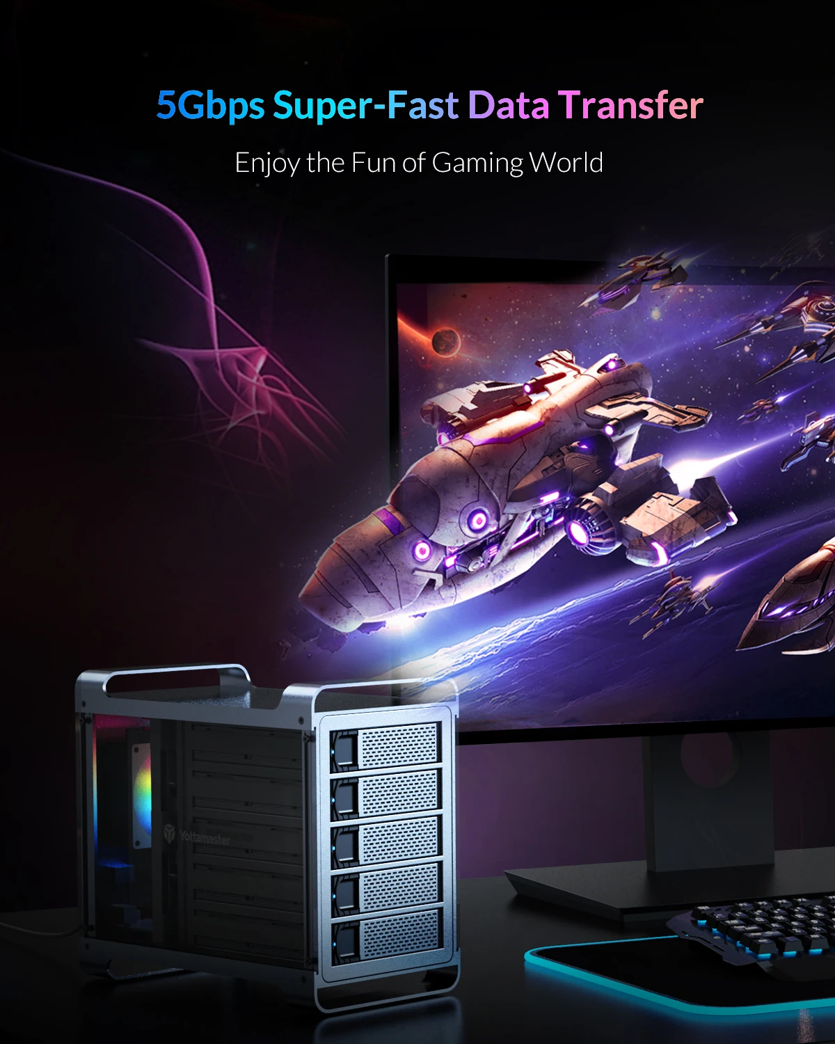 Yottamaster 2.5 3.5 inch SATA HDD SSD Enclosure 4/5 Bay RAID External Case House Multi Slot Port 5*18TB RGB Silent Fan HDD Case Yottamaster 2.5 3.5 inch SATA HDD SSD Enclosure 4/5 Bay RAID External Case House Multi Slot Port 5*18TB RGB Silent Fan HDD Case