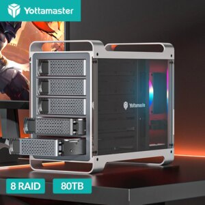 Yottamaster 2.5 3.5 inch SATA HDD SSD Enclosure 4/5 Bay RAID External Case House Multi Slot Port 5*18TB RGB Silent Fan HDD Case