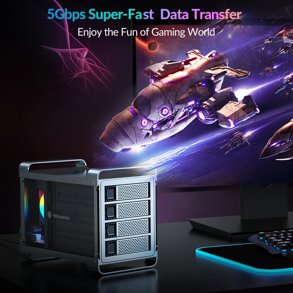 Yottamaster 2.5 3.5 inch SATA HDD SSD Enclosure 4/5 Bay RAID External Case House Multi Slot Port 5*18TB RGB Silent Fan HDD Case - Image 2