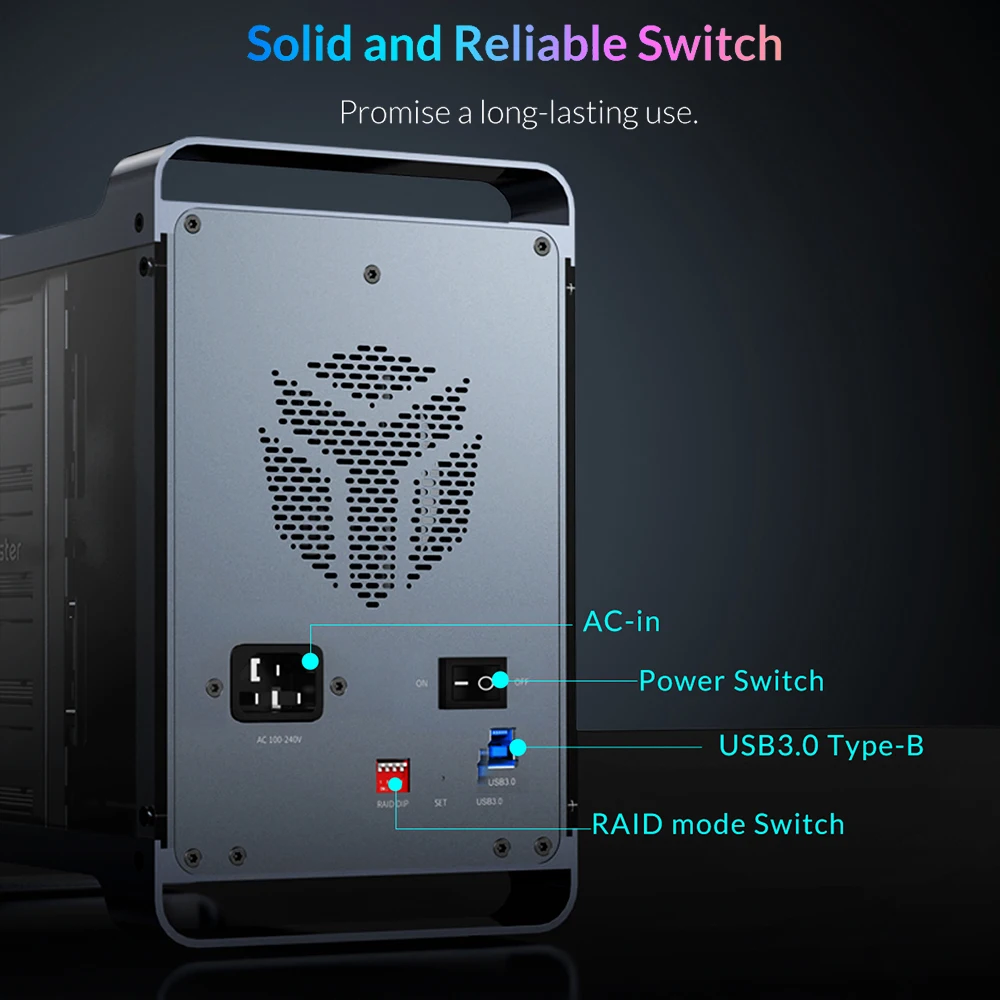 Yottamaster 2.5 3.5 inch SATA HDD SSD Enclosure 4/5 Bay RAID External Case House Multi Slot Port 5*18TB RGB Silent Fan HDD Case - Image 3