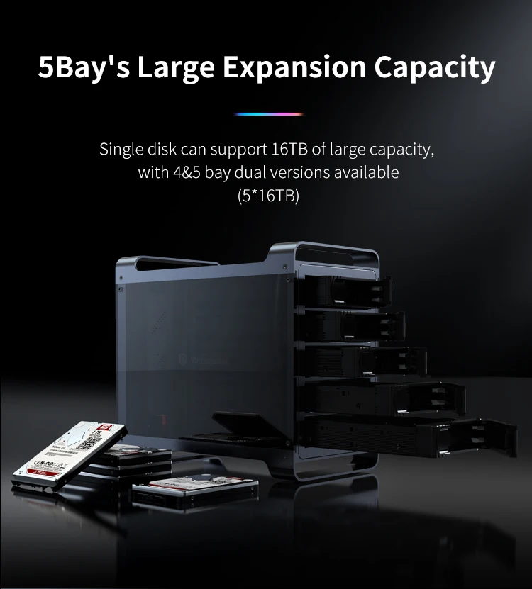 Yottamaster 2.5 3.5 inch SATA HDD SSD Enclosure 4/5 Bay RAID External Case House Multi Slot Port 5*18TB RGB Silent Fan HDD Case Yottamaster 2.5 3.5 inch SATA HDD SSD Enclosure 4/5 Bay RAID External Case House Multi Slot Port 5*18TB RGB Silent Fan HDD Case