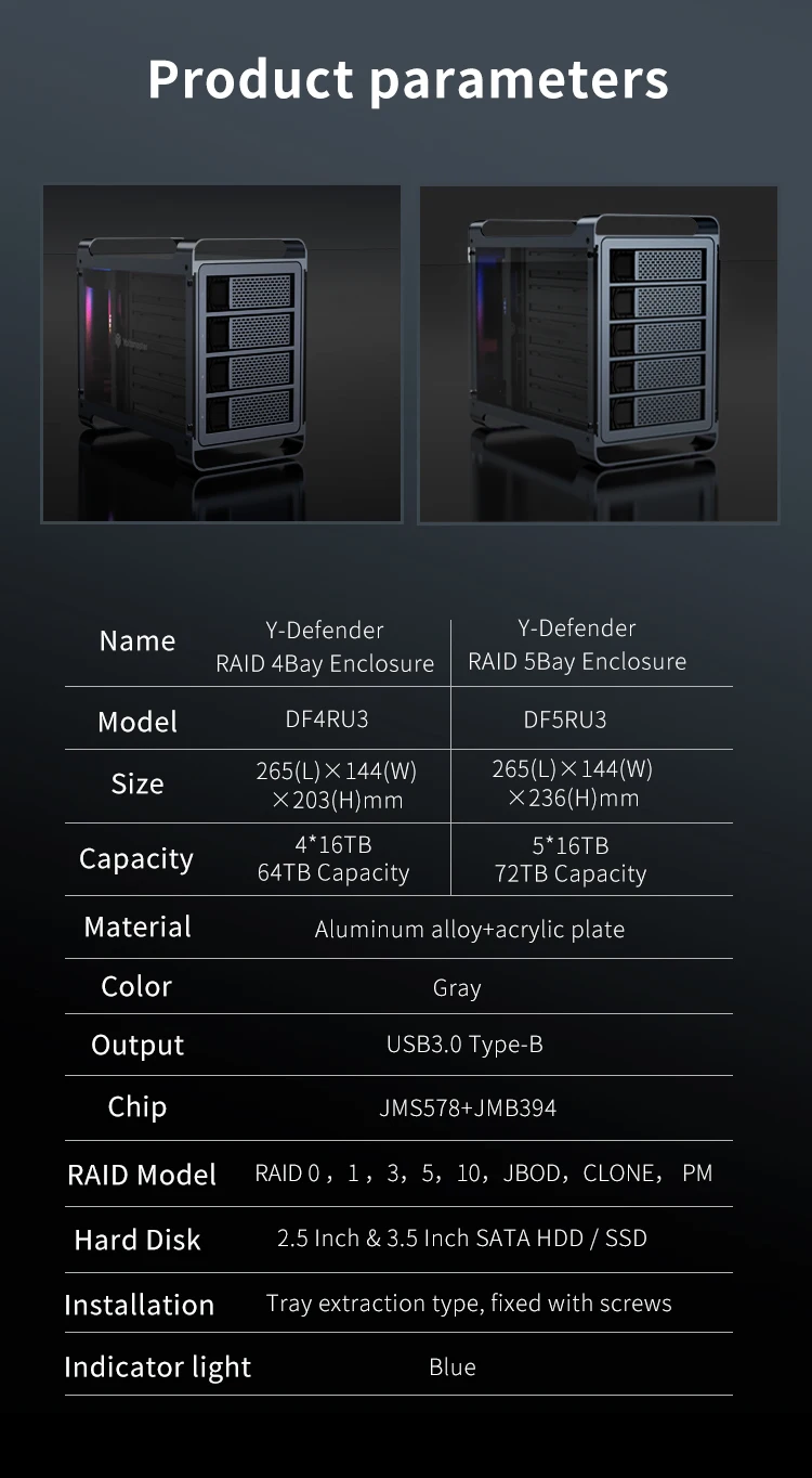 Yottamaster 2.5 3.5 inch SATA HDD SSD Enclosure 4/5 Bay RAID External Case House Multi Slot Port 5*18TB RGB Silent Fan HDD Case Yottamaster 2.5 3.5 inch SATA HDD SSD Enclosure 4/5 Bay RAID External Case House Multi Slot Port 5*18TB RGB Silent Fan HDD Case