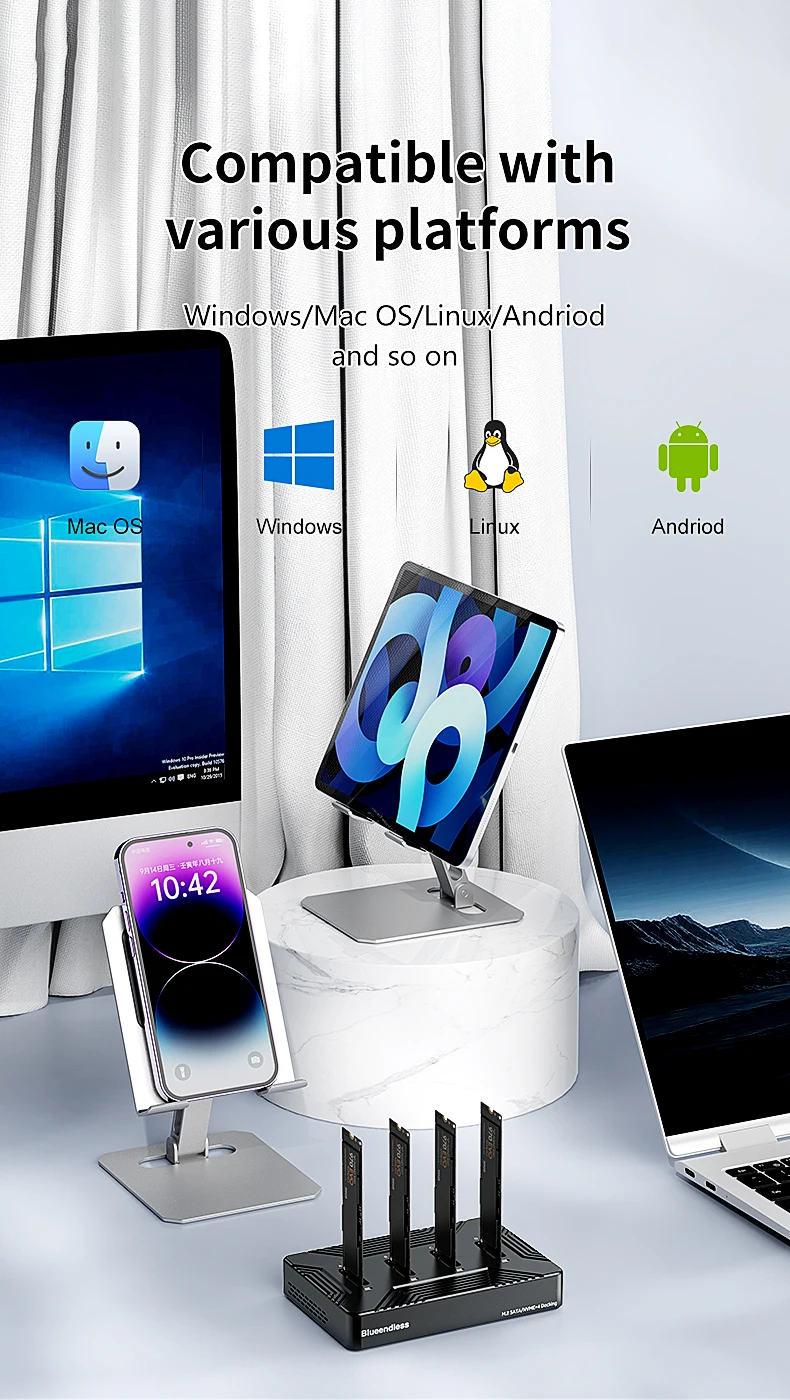 Blueendless 4 bay m2 SSD docking station Type C USB3.1 10Gbps m.2 NVME SATA ngff dual protocol Aluminum alloy SSD enclosure