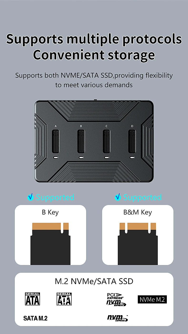 Blueendless 4 bay m2 SSD docking station Type C USB3.1 10Gbps m.2 NVME SATA ngff dual protocol Aluminum alloy SSD enclosure