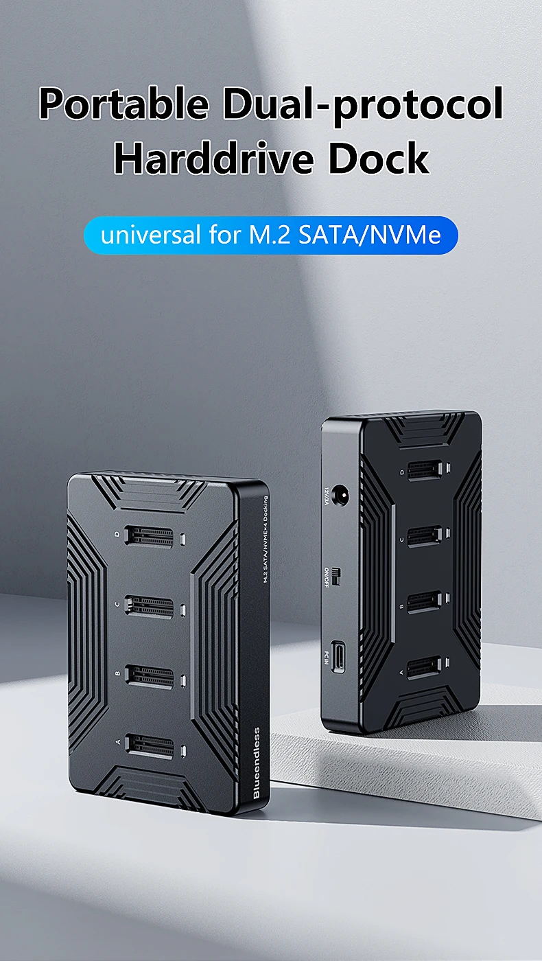 Blueendless 4 bay m2 SSD docking station Type C USB3.1 10Gbps m.2 NVME SATA ngff dual protocol Aluminum alloy SSD enclosure
