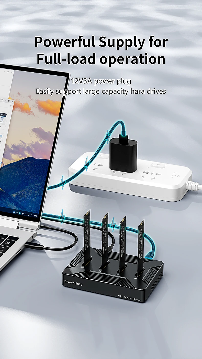 Blueendless 4 bay m2 SSD docking station Type C USB3.1 10Gbps m.2 NVME SATA ngff dual protocol Aluminum alloy SSD enclosure