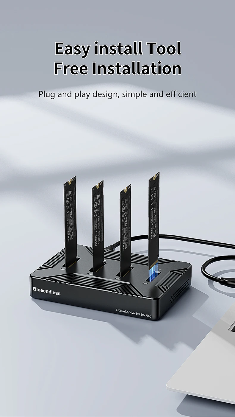 Blueendless 4 bay m2 SSD docking station Type C USB3.1 10Gbps m.2 NVME SATA ngff dual protocol Aluminum alloy SSD enclosure