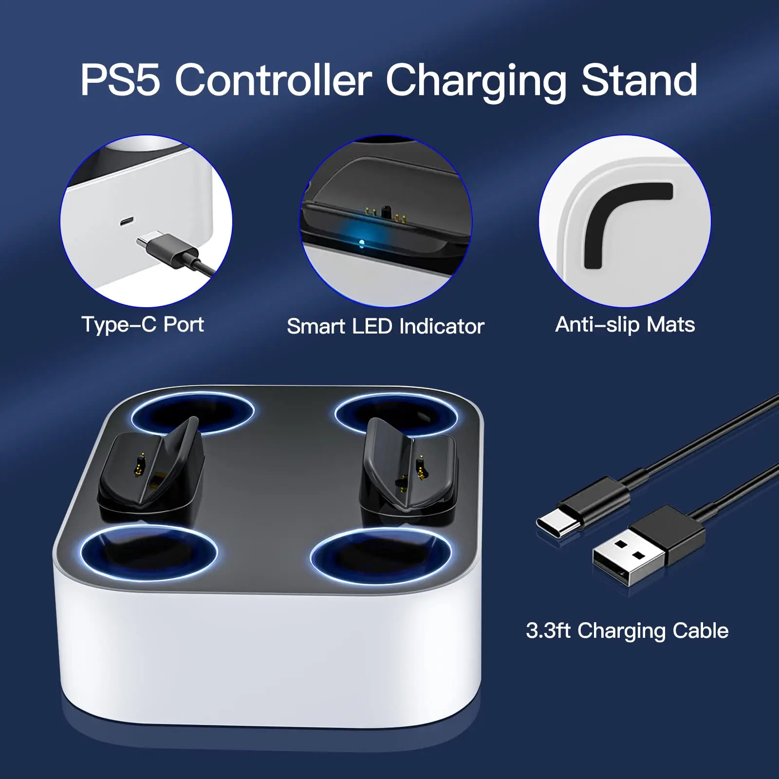 PS5 Controller Charger Station for Playstation 5 Dual for for DualSense Edge Control Fast Charging Dock Stand with Cable - Image 5