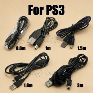 1PC 0.8m 1m 1.5m 1.8m 3m USB Power Charger Charging Cable Cord For Playstation 3 For PS3 Controller Accessories Black