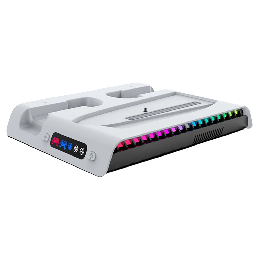 For PS5 Slim Stand Cooling Station With RGB Light Cooling Fan Dual Controllers Charger For PS5 Slim Console Digital&Disc Edition