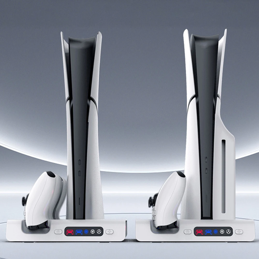 For PS5 Slim Stand Cooling Station With RGB Light Cooling Fan Dual Controllers Charger For PS5 Slim Console Digital&Disc Edition