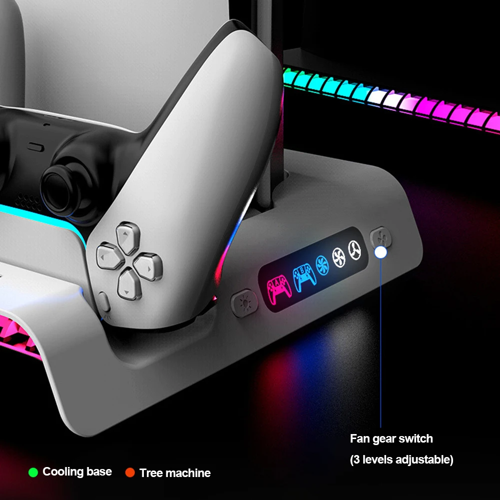 For PS5 Slim Stand Cooling Station With RGB Light Cooling Fan Dual Controllers Charger For PS5 Slim Console Digital&Disc Edition - Image 4