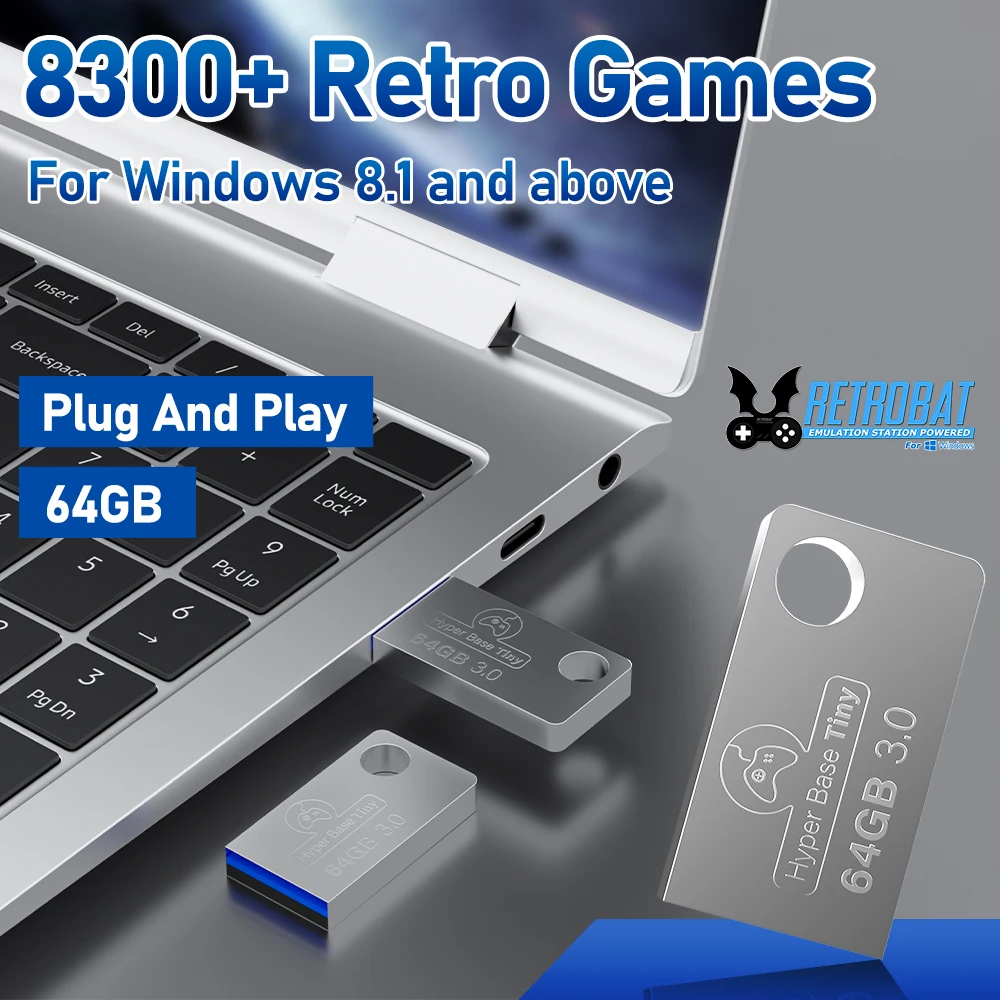 64G USB Game Stick With 8300+ Retro Games For PSP/N64/SNES/NES/DS/Gameboy For Windows PC&Handheld Retro Game Console USB Stick