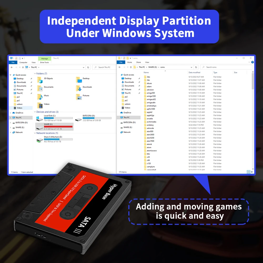 Portable External 500G HDD Batocera Game Console with 48000+Games For PS3/PS2/PS1/Wii/WiiU/DC/N64/MAME/SS for Windows PC/Laptop