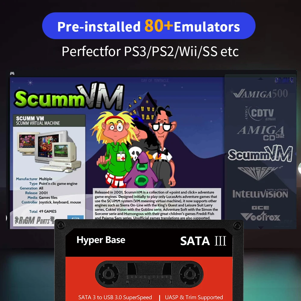 Portable External 500G HDD Batocera Game Console with 48000+Games For PS3/PS2/PS1/Wii/WiiU/DC/N64/MAME/SS for Windows PC/Laptop