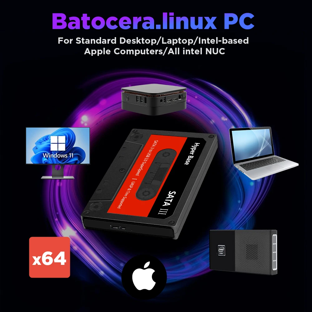 Portable External 500G HDD Batocera Game Console with 48000+Games For PS3/PS2/PS1/Wii/WiiU/DC/N64/MAME/SS for Windows PC/Laptop