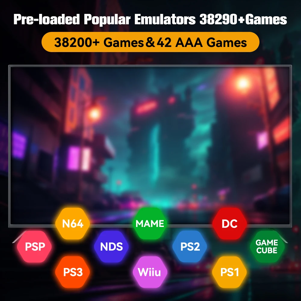 Retrobat＆Playnite System HDD Retro Game Console for PS3/PS2/WIIU/WII/Switch/MAME 50+Emulators 38293 Games＆42 AAA PC Games for PC