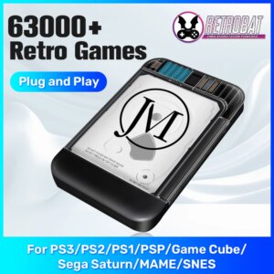 Retrobat 500G Game Hard Drive Retro Game Console with 63000+Retro Games for PS3/PS2/PS1/Wii/PSP/N64/MAME/SNES/3DS for Windows PC
