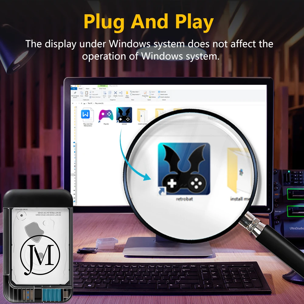 Retrobat 500G Game Hard Drive Retro Game Console with 63000+Retro Games for PS3/PS2/PS1/Wii/PSP/N64/MAME/SNES/3DS for Windows PC