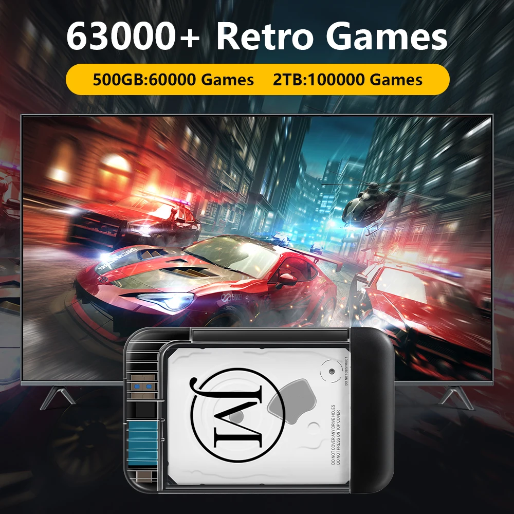 Retrobat 500G Game Hard Drive Retro Game Console with 63000+Retro Games for PS3/PS2/PS1/Wii/PSP/N64/MAME/SNES/3DS for Windows PC