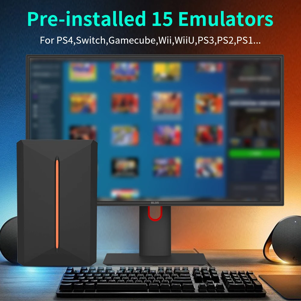 Lbox 500GB Video Game Hard Drive with 3700+ PC/3D Games Retro Game Console for PS4/PS3/PS2/PS1/Wii/Wiiu/N64/DC For Win PC/Laptop