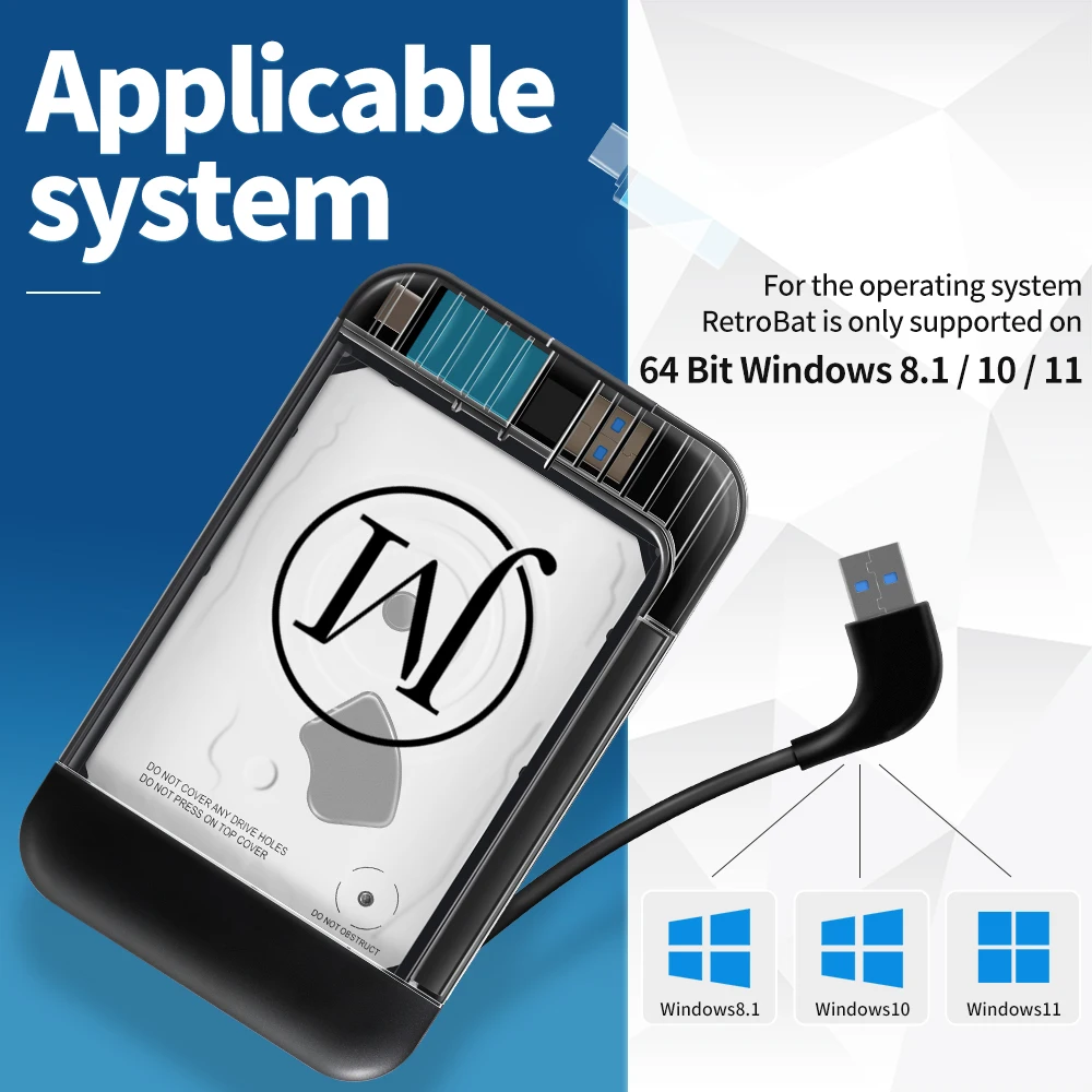 Portable 500G Retrobat Gaming HDD Game Consoles 70+Emulator 64000+Retro Games for PS3/PS2/DC/N64/PSP/MAME/SS/PS1  for Windows PC